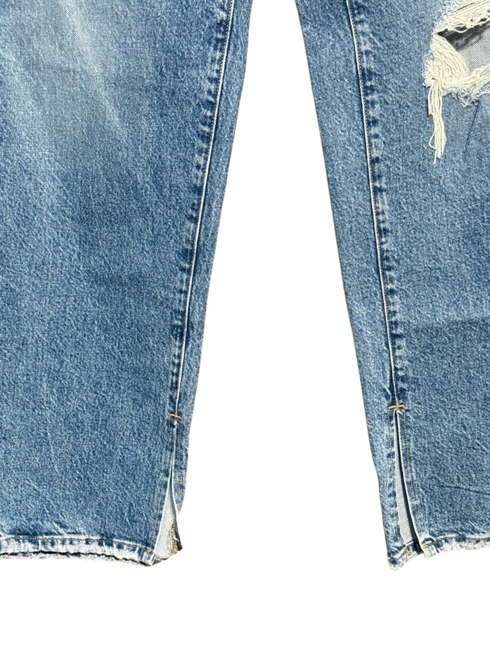 Good American Distressed Straight Leg Jeans Women’s Size 15 Raw Hem Side Slit - Picture 3 of 4